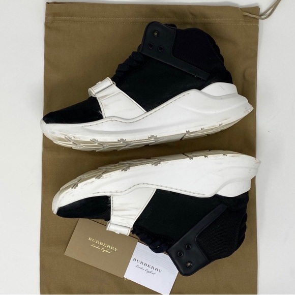 BURBERRY London REGIS SUEDE AND NEOPRENE HIGH TOP SNEAKERS BLK-WH SHOES EU 44 U… - Picture 10 of 10